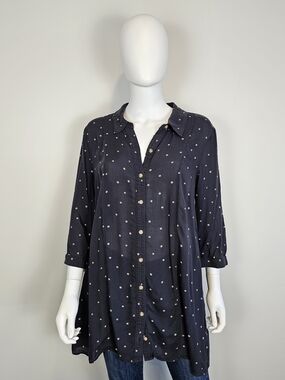 Maeve Anthropologie Monika Button Down Tunic Blouse Polka Dot Modal Sz XL